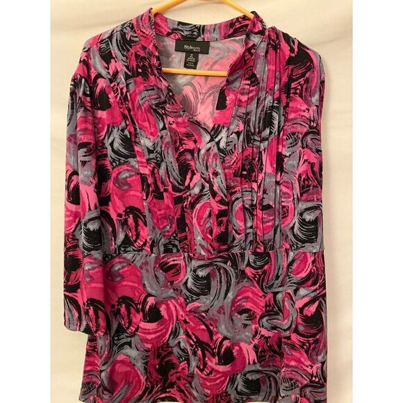 Style & co Womens Vneck Shirt Top Tunic Blouse Purple Pattern Plus 1X Stretch - Picture 1 of 3